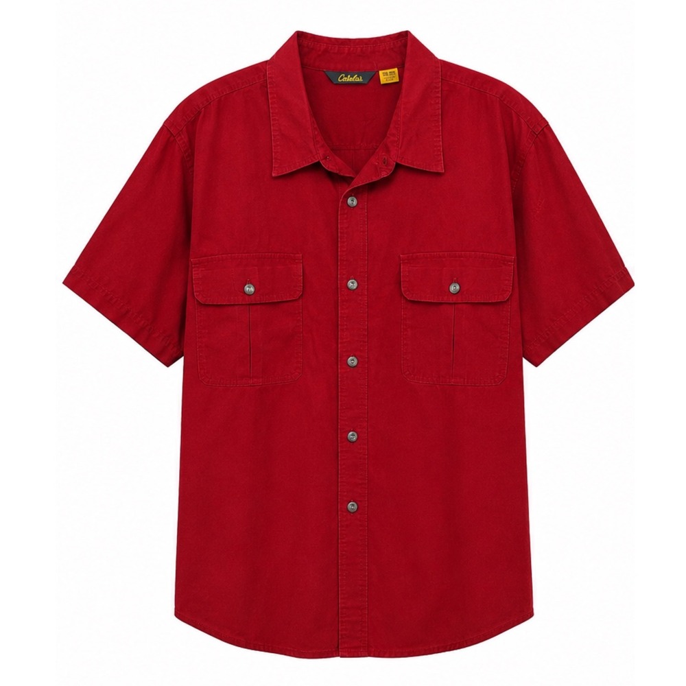 Cabelas‎ Mens 2XL Short Sleeve Button Down Shirt Red Cotton Canvas Workwear Top